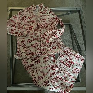 “Happy Holidays” Long Sleeve Pajama Button Up Shirt and Pants Set